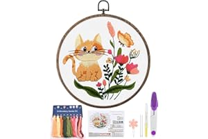 ERKOON Embroidery Kit for Beginners, Art Craft Handy Sewing Set Animals Cross Stitch Starter Kits, DIY Embroidery Kits with Patterns and Instructions Hoops Needles Threads