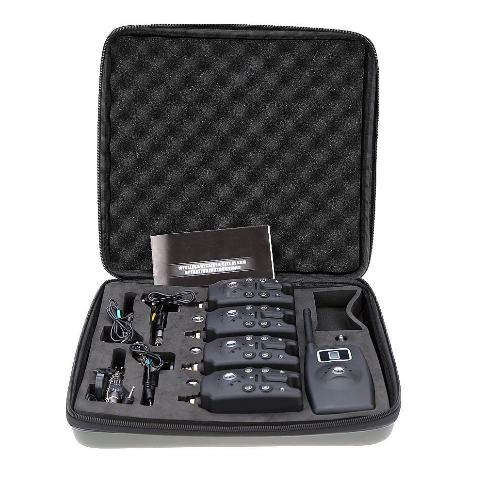 Lixada Wireless Fishing Bite Alarm Alert Set with Receiver + LCD Screen Indicator + 4 x Swingers