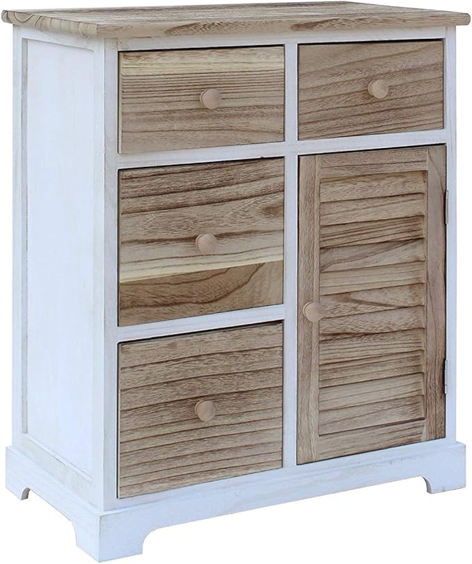 Mobili Rebecca Credenza Cassettiera Bianca Marrone Chiaro 4 Cassetti 1