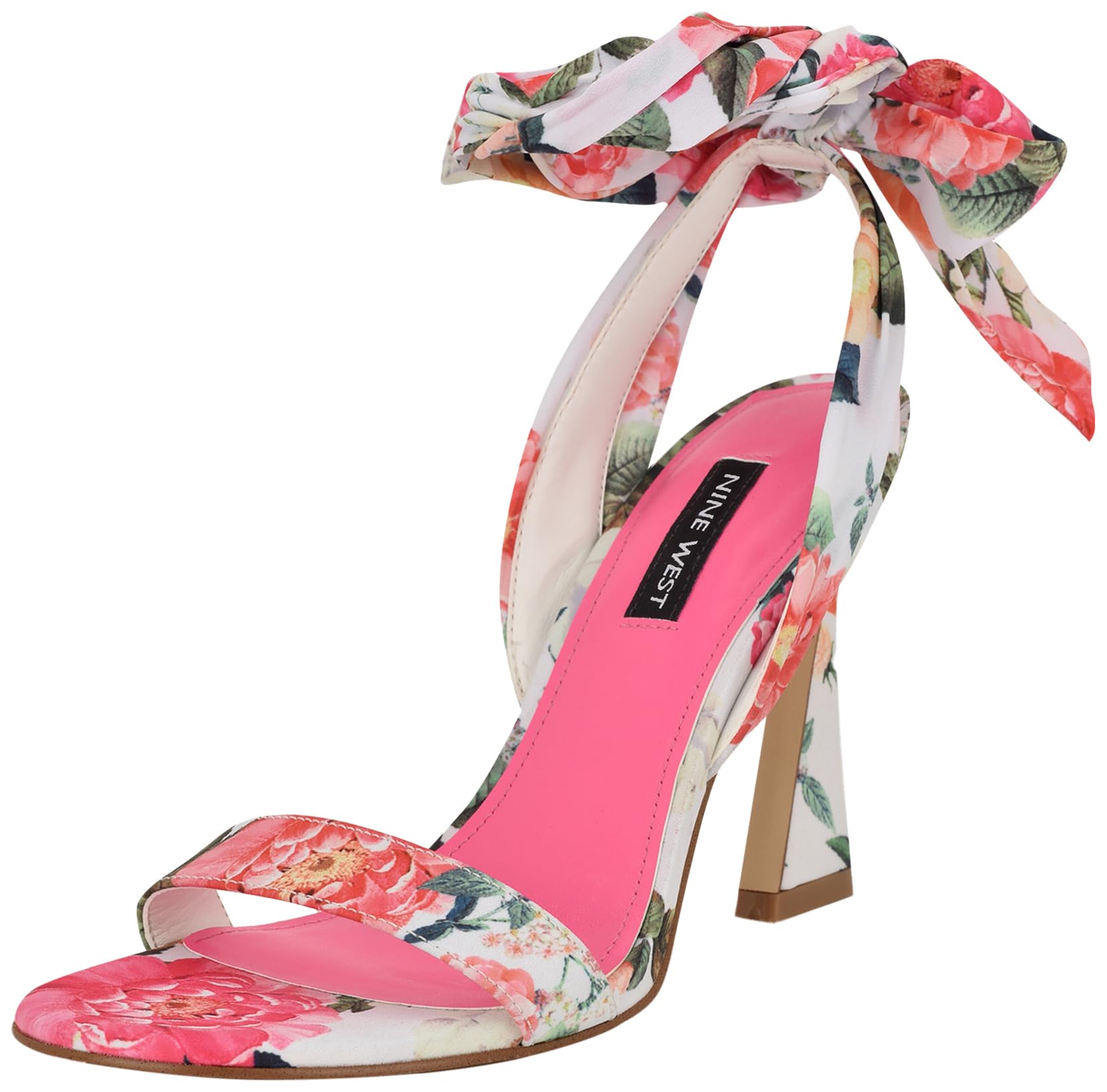 Nine West Women’s Kelsie Heeled Sandal, White Summer Blooms Print Multi 145, 7