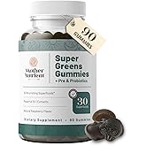 Mother Nutrient Super Greens Gummies for Women, Adults - with Prebiotics & Probiotics, Not 8, but 30 Powerful Greens Superfoods - Multivitamin Veggie Chewables (90 Gummies)