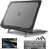 Lepeoac Heavy Duty Case for Microsoft Surface Laptop 13.8 inch, 2024 Windows 11 Copilot+ PC, 7th Edition Touchscreen Display with Fold Kickstand, Keyboard Cover & Screen Protector, Black