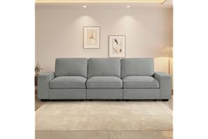 TEKAMON 100" Modular Sofa Couch with Seats Storage, Comfy 3-Seater Chenille Fabric Couch for Living Room, Office, Apart W/Deep Seat, USB Charging, Upholstered Couch with Removable Cover(Light Grey)
