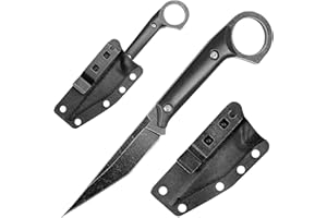 LFHC 7.5 Inch Sharp Small Fixed Blade Knife with Kydex Sheath - Stonewashed D2 Steel Blade and G10 Handle