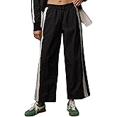 MINSURE Women Baggy Track Pants Lace Side Stripe Drawstring Elastic Waist Wide Leg Parachute Pants with Pockets