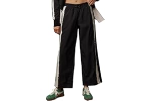 MINSURE Women Baggy Track Pants Lace Side Stripe Drawstring Elastic Waist Wide Leg Parachute Pants with Pockets