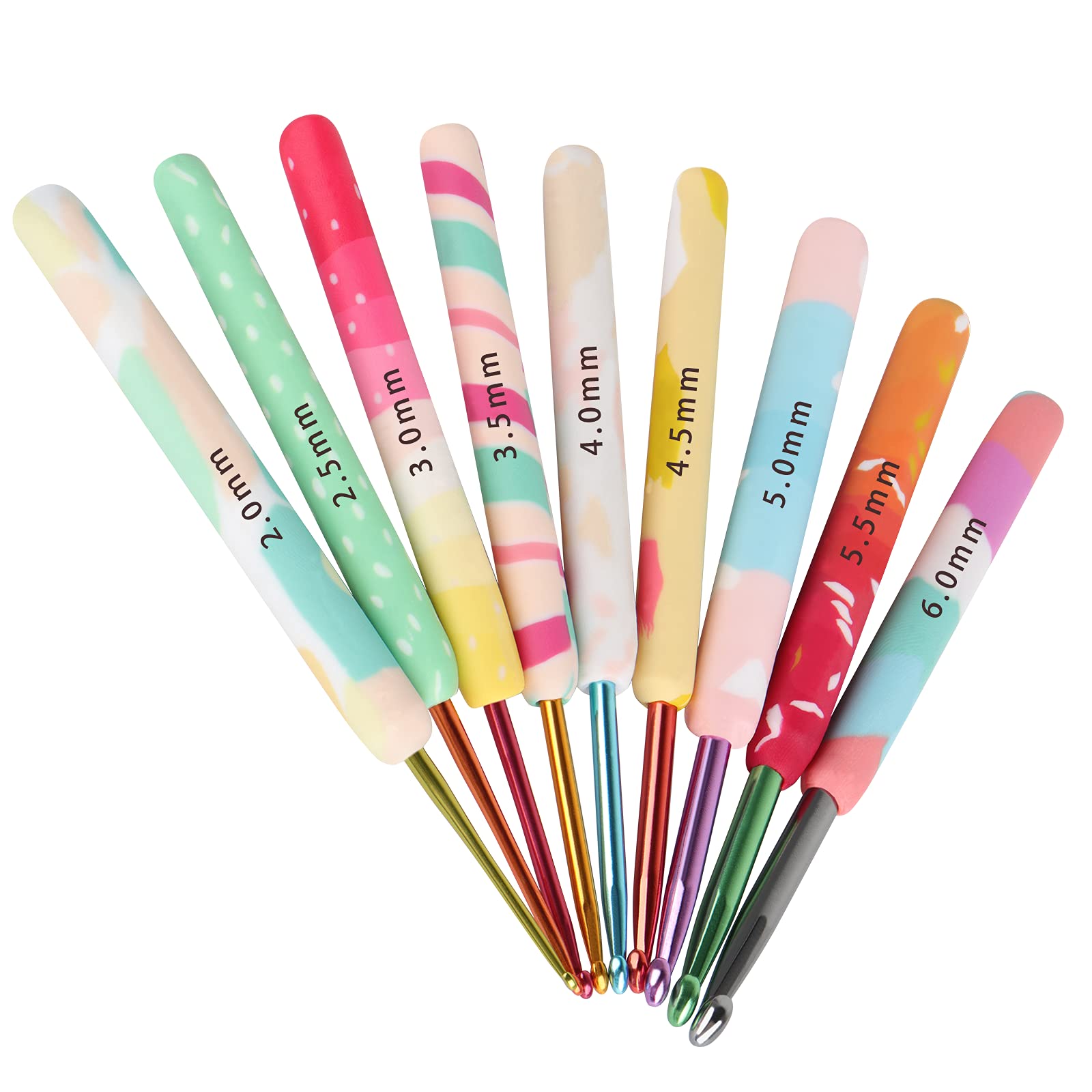 Coopay Crochet Hooks for Arthritic Hands, Crafted Metal Crochet Hook Set Soft Grip, Pretty Crochet Hooks with Long Ergonomic Clay Handle, UK Size 2.0 2.5 3.0 3.5 4.0 4.5 5.0 5.5 6.0mm Beginner Gift