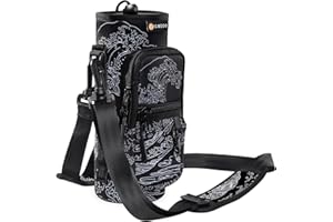 iCasso Water Bottle Holder with Strap, Insulated Water Bottle Carrier Sling Bag with Adjustable Strap and Two Pouches, Neoprene Sleeve Accessories for Stanley,25oz Kanagawa Black