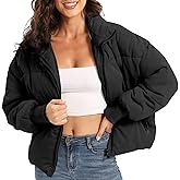 PABOPKOBI Women's Winter Coat Puffer Jacket, Quilted Down Cropped Lightweight without Hood for Snow Warm