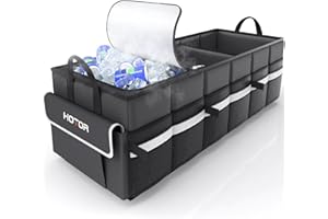 HOTOR Trunk Organizer - Car Organizer with Built-In Leakproof Car Cooler, Collapsible Trunk Organizer with Cooler for Car, SUV, Sedan, with Base Panel (3 Compartments, Black),31.9"×12.6"×10.6"