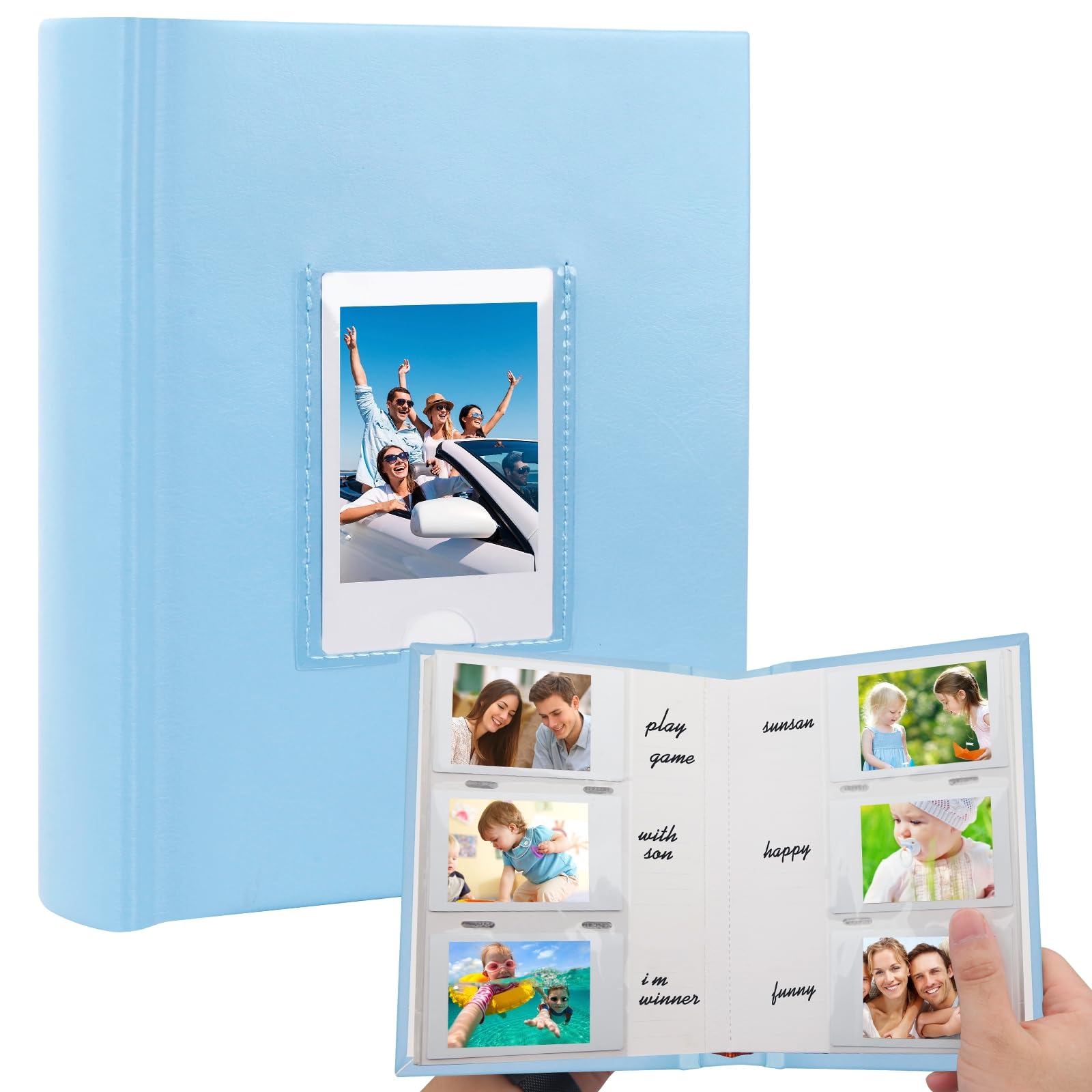 180 Pockets Photo Album for Fujifilm Instax Mini 12 11 9 8+ 8 7s 99 40 Evo Camera, Front Window, Photo Book with Writing Space for Polaroid 3 Inch Instant Film,K-pop Photocards (Blue)