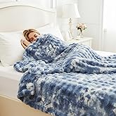 PowerKing Twin Bubble Cozy Faux Fur Blanket for Bed, Thick Fuzzy Plush Throw Blanket for Sofa, Couch & Bedroom, Warm & Soft All-Season Luxury 50x60 Inch, 860gsm (Blue)