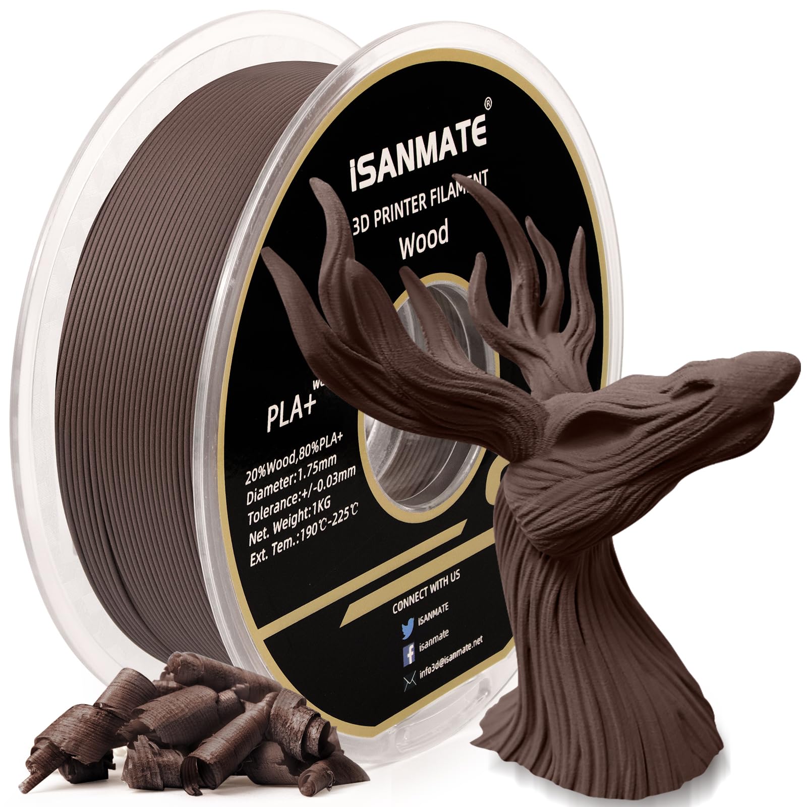 iSANMATE Sandal Wood PLA+ Filament, 1.75mm, 1kg Spool, +/- 0.03mm Accuracy (20% Wood Powder+80% PLA+)