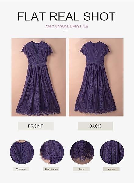 BDCOCO WOMEN’S V NECK FLORAL LACE WEDDING DRESS SHORT SLEEVE BRIDESMAID EVENING PARTY MAXI DRESS DEEP PURPLE