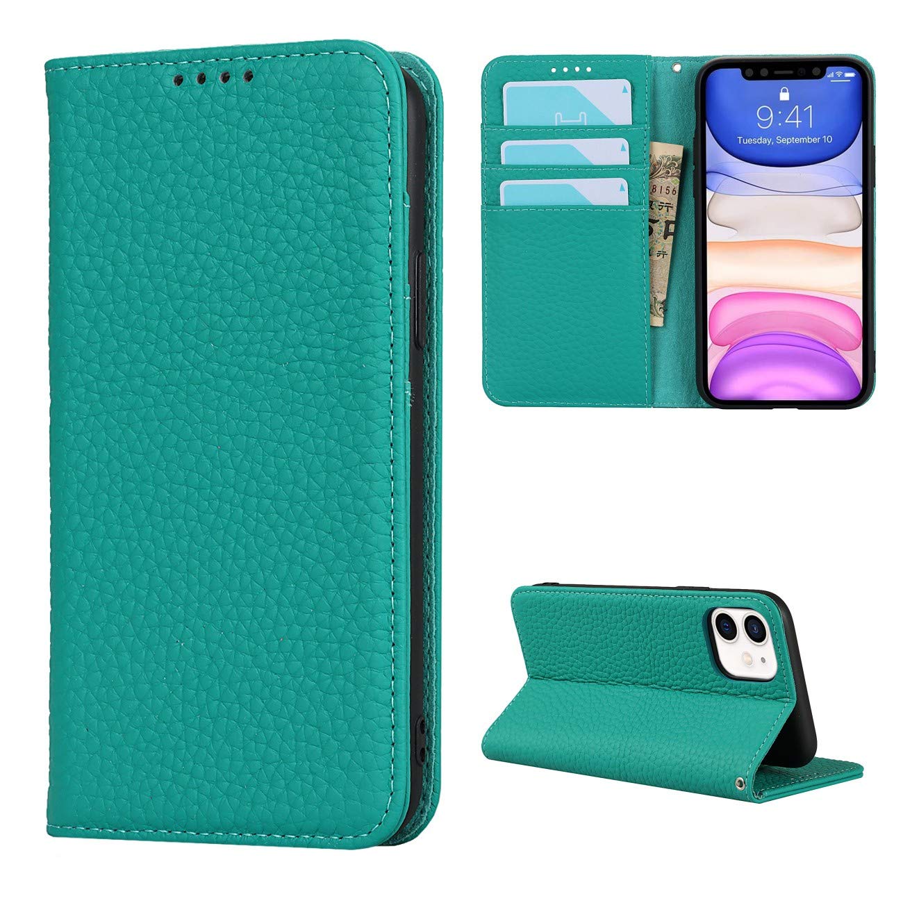 Copmob Phone Case iPhone 11,Flip Genuine Leather Wallet Case,[4 Slots][Magnetic closure][With Lanyard],Protective Cover Case for iPhone 11 - Sky Blue