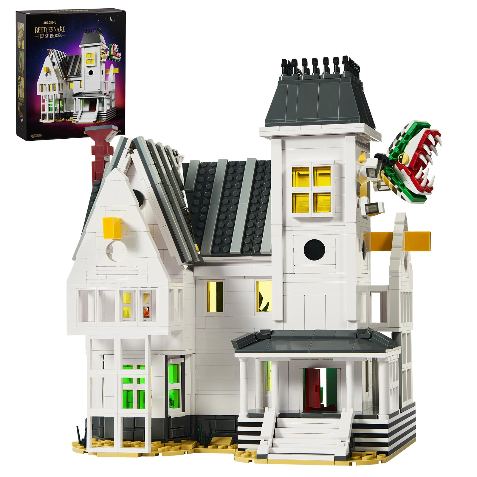 Photo 1 of Horror Movie Beetle House Halloween Building Blocks Set, Betelgeuse Sandworm Monster Lydia Deetz Toys Compatible with Lego, Creative Birthday Decor Gift for Film Fans 18+ Adult (1851pcs)