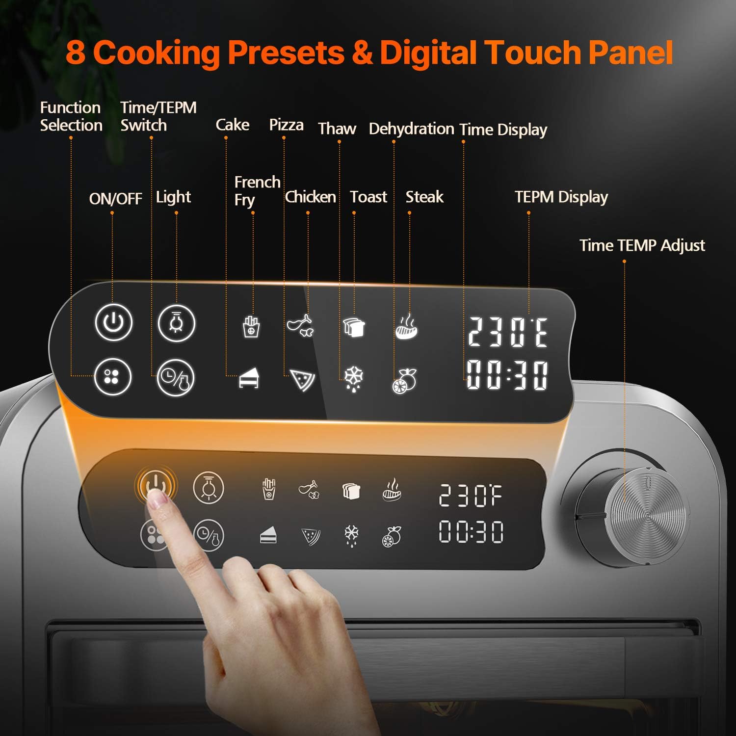 8-In-1 Small Stainless Steel Digital Air Fryer Toaster Oven, Dehydrator/Bake/Broil/Roast Function, 1250W&60 Min Timer, 11QT Compact Countertop Convection Oven with Touch Panel, 4 Accessories &Recipe: Kitchen & Dining