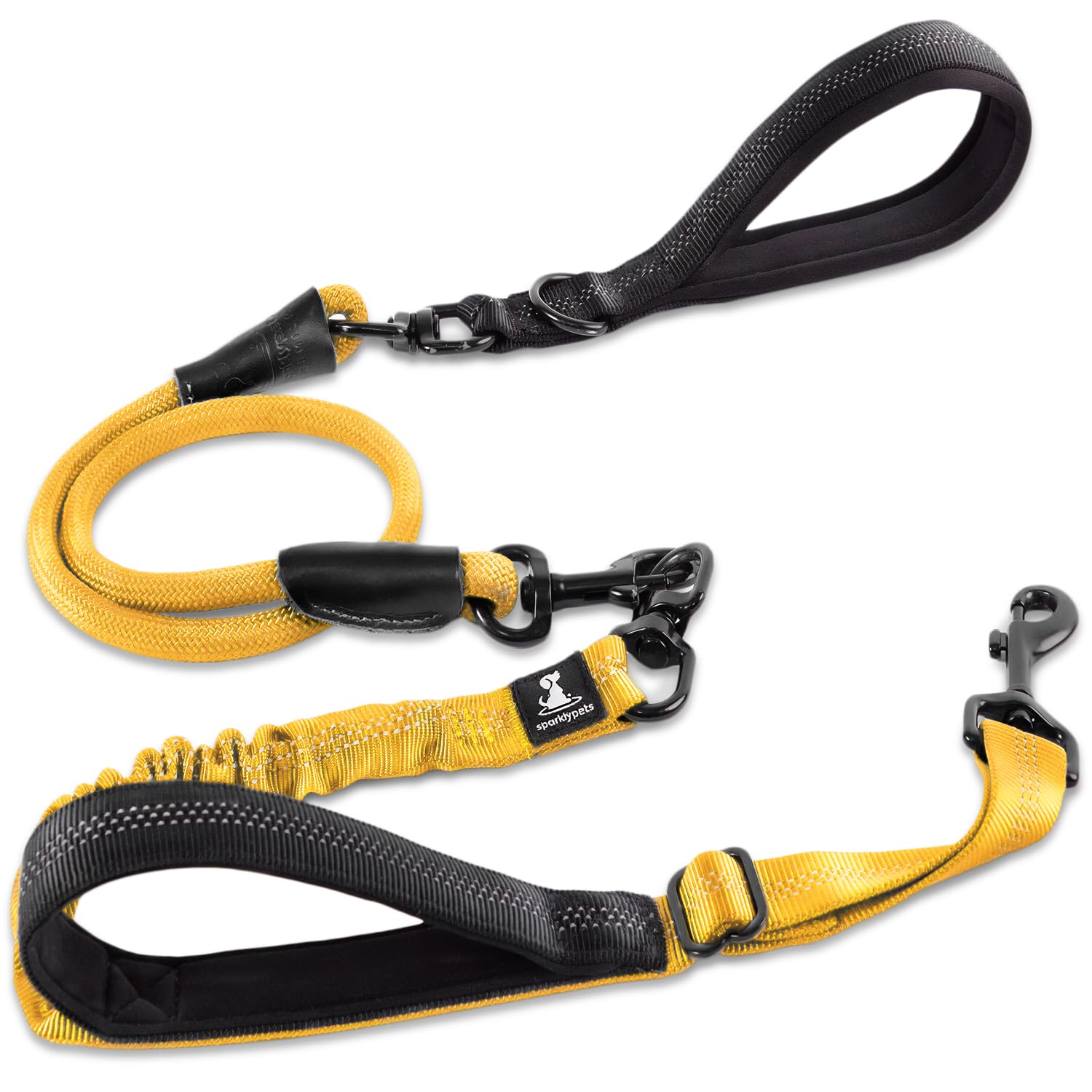 Heavy Duty Rope Bungee Leash for Large and Medium Dogs with Anti-Pull for Shock Absorption - No Slip Reflective Leash for Outside (Adjustable Premium Gold, Bungee Leash- 5.5 Ft)