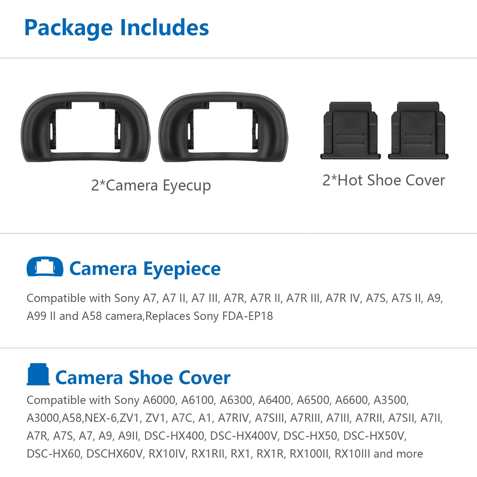Aktualisierte Okularmuschel für Sony A7III A7II A9 A7S A99II A58 A7 A7R IV A7RIII A7SII 2 Pack Kamera-Blitzschuhabdeckung für Sony + 2 Pack Kamera-Augenmuschel-Ersatz für Sony 4