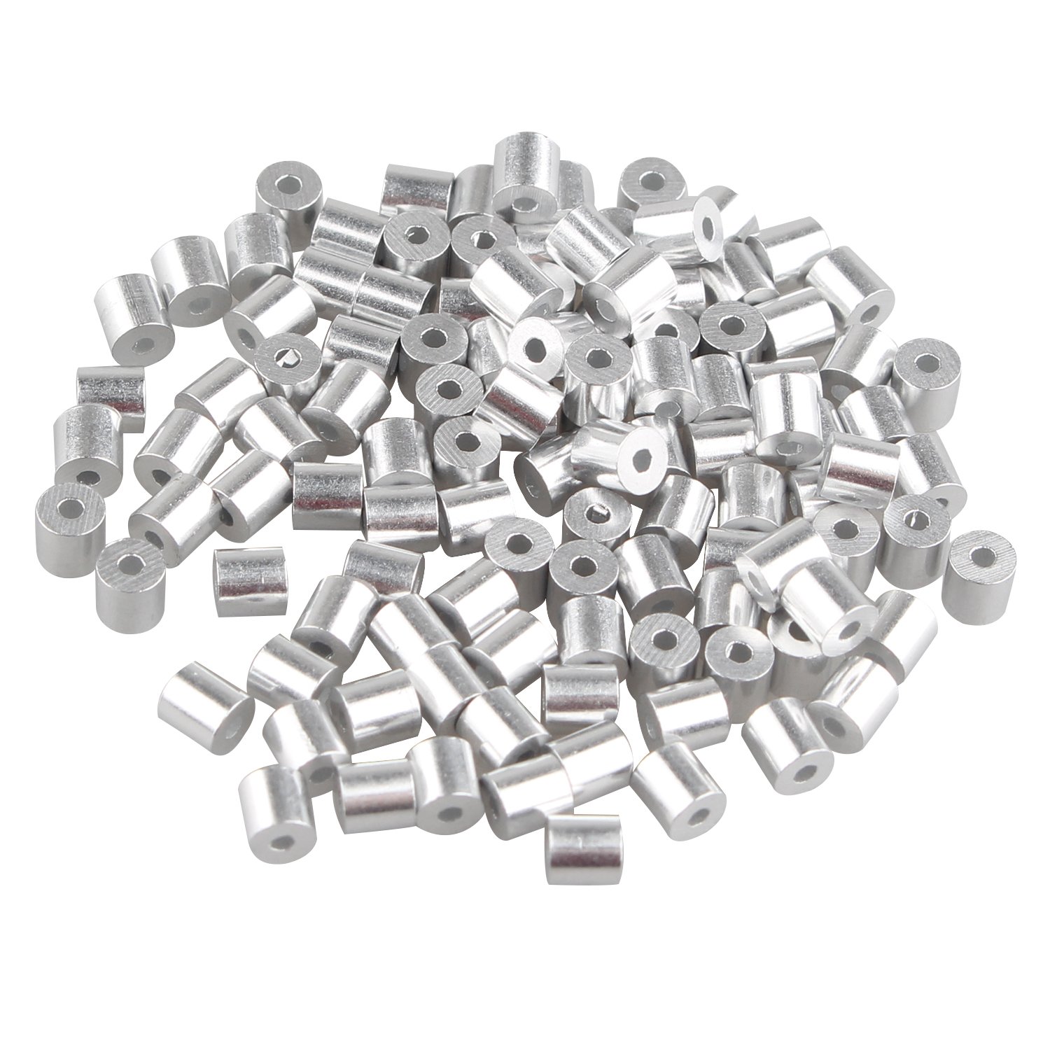 Futheda 100 pcs Aluminum Crimping Loop Sleeve Clips with Round Ferrules for 1.0mm Cable Wire Rope Silver Tone