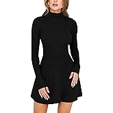 YMDUCH Women's Casual Fall Pullover Sweater Dress Mock Neck Long Sleeve Knit Ribbed Mini Dress