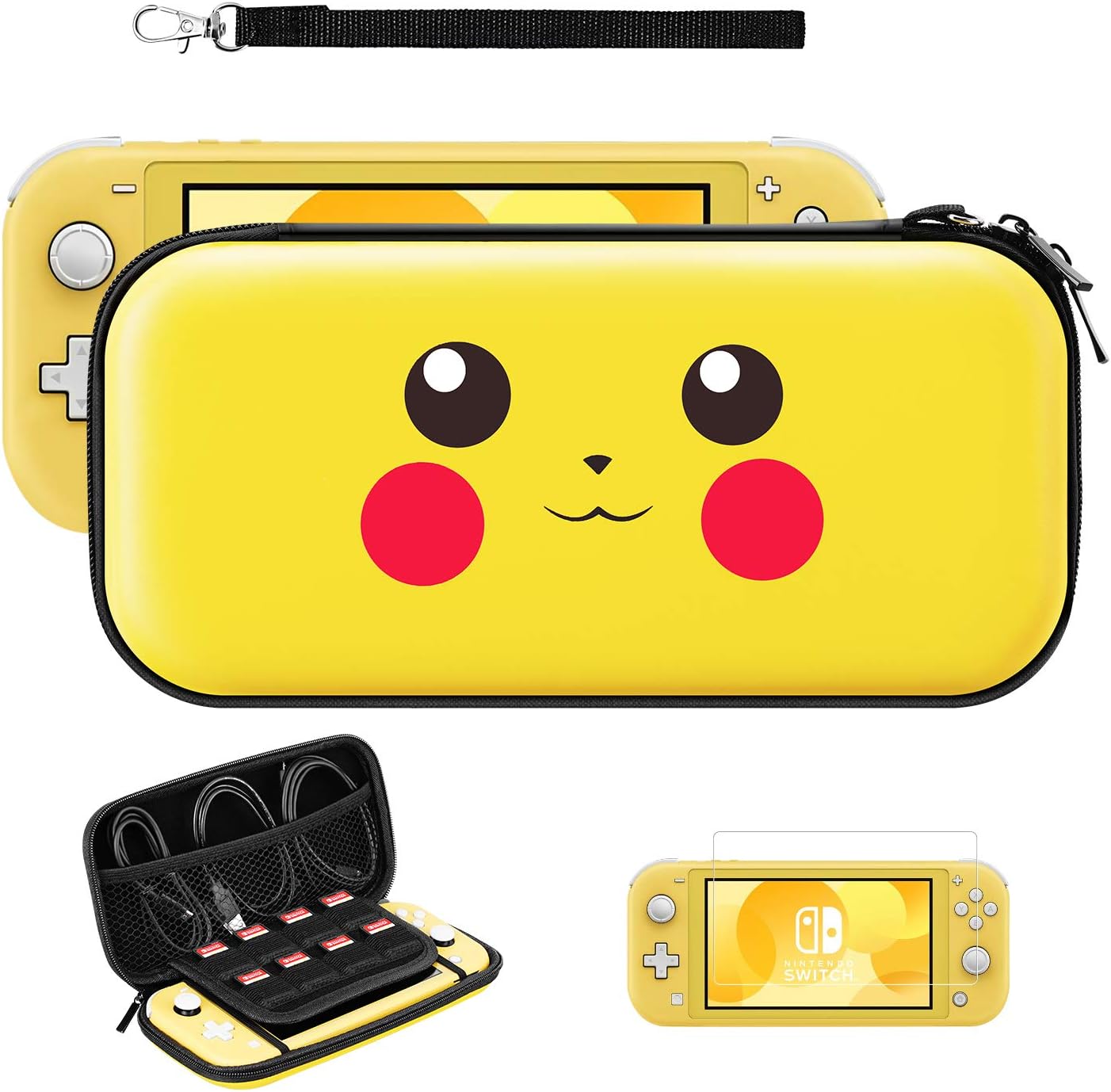 JINGDU Carrying Case for Nintendo Switch Lite,3 in 1 Protective Portable Hard Shell Storage Bag with 8 Game Card Slots,Travel Cover Bag Set Include Screen Protector & Hand Strap