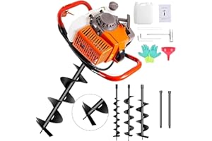PRIJESSE 72cc Post Hole Digger 2-Stroke Petrol Gas Powered Earth Digger with 2 Extension Rods（24" & 24"） + 3 Auger Drill Bits (3" 5" & 8") for Farm Garden Plant