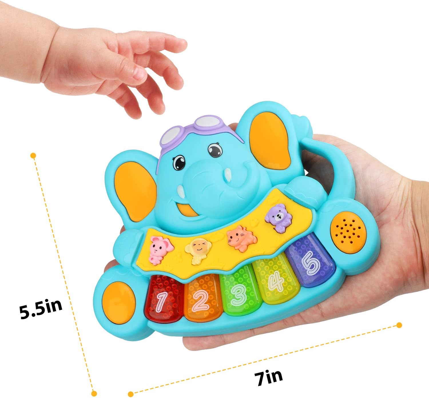 STEAM Life Educational Baby Musical Toys - Light Up Baby Toys Piano Keyboard - Toddler Piano with 5 Numbered Keys - Plays Songs and Music Memory Game Smart Baby Elephant Piano: Toys & Games
