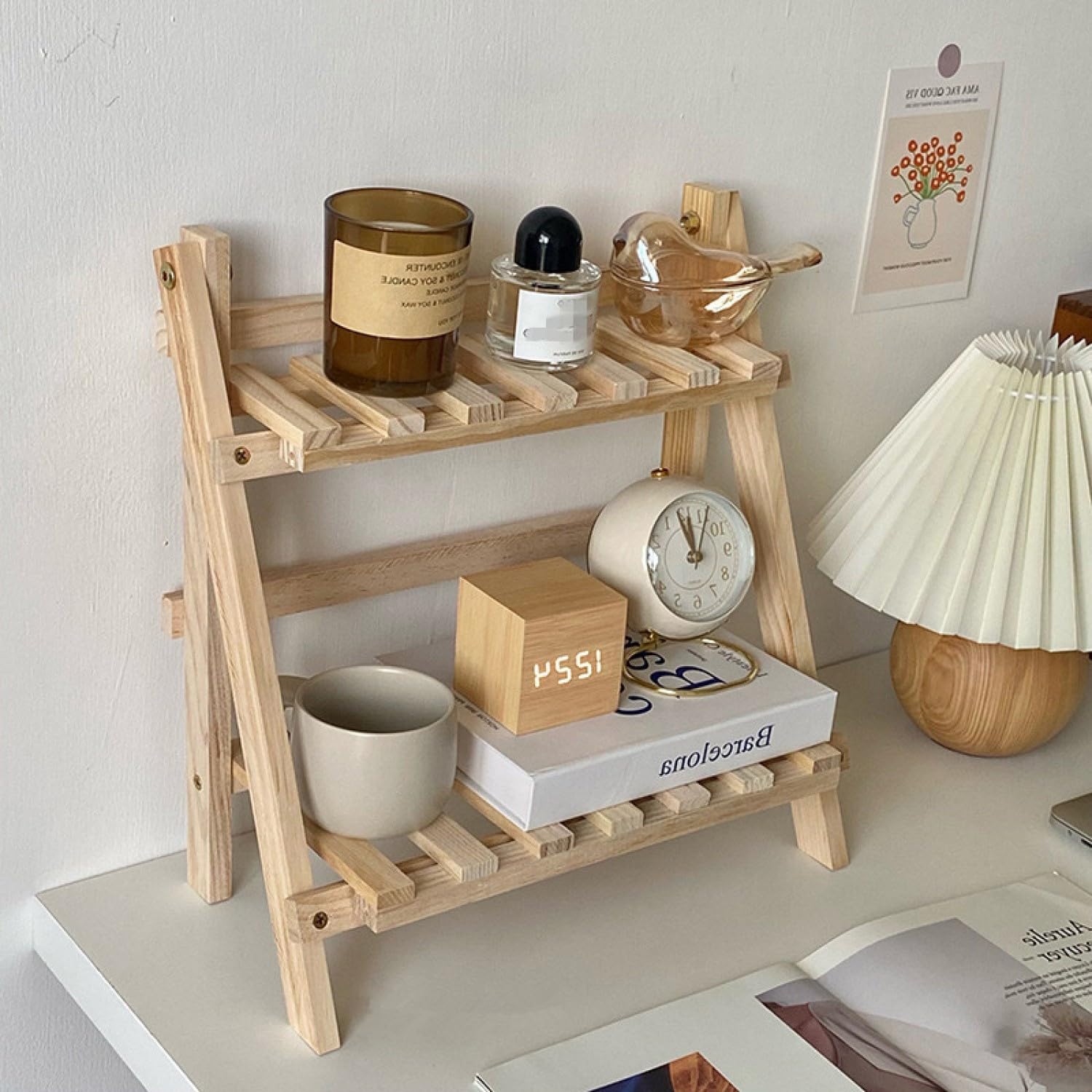 Photo 1 of CRSUSUKJ 2 Tiers Plant Stand Bamboo, Plant Stand Indoor, Tabletop Bamboo Succulent Plant Stand for Window Sill Plant Shelf, Plant Stand, Rack Flower, Pot Holder, Desk Tiered Succulent Pot Holder