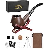 Joyoldelf Tobacco Pipe Set, Short Handle Curved Smoking Pipe with Foldable Pipe Stand Holder, Pipe Starter Kit for Beginner with Gift Box and Accessories