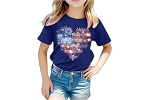 Sunbona 4th of July T Shirts for Girls American Flag Patriotic Tees Short Sleeve Independence Day T-Shirt Tops 3-12T