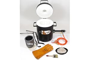 DEVIL-FORGE Propane Furnace FB2Mb Full Kit - 10Kg, Crucible, Tongs, Heat Resistant Gloves, 1 DFC Burner (180.000 BTU) Foundry Jewelers Metalsmiths Refiners 2642°F/1450°C Brass Copper Bronze Silver etc