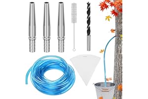 VICAMB 7Pcs Maple Syrup Tree Tapping Kit Include 3 Stainless Steel Maple Taps,9.8ft Maple Syrup Tubing,1 Maple Sap Filter,1 Cleaning Brush,1 Maple Tap Drill Bit for Maple Syrup Collection Supplies