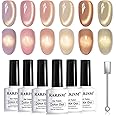 RARJSM Gold Glitter Cat Eye Gel Nail Polish Set 6Pcs Nude Pink Light Purple Brown Gray Green Velvet Ice Jelly Glitter Cateye Gel Polish with Magnetic Stick UV LED Curing Require Home Salon Nails