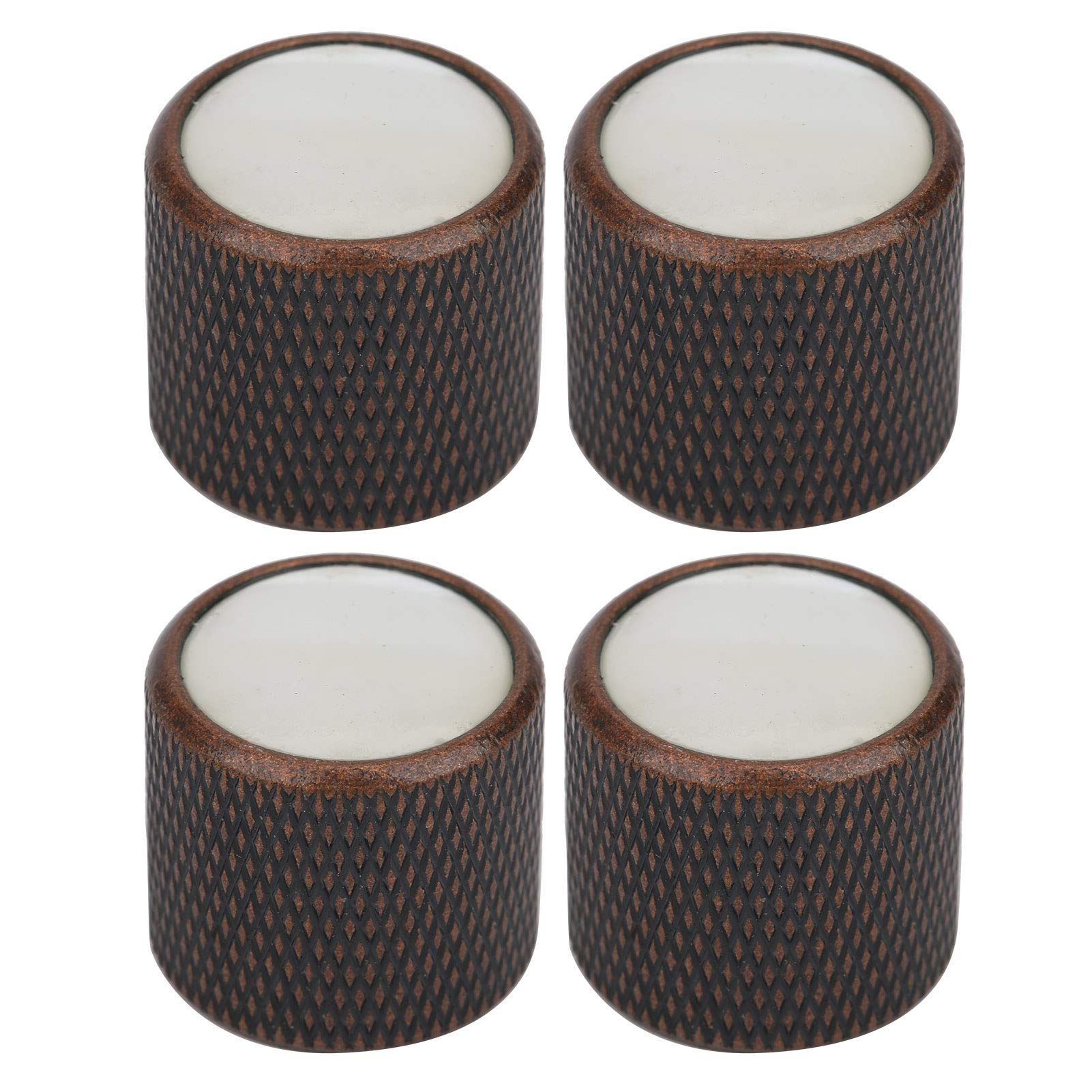 Electric Bass Knob, 4 Pcs Metal Electric Bass Knob Dome Metal High-End Shell Inlaid Tone Volume Control Guitar Parts(White Shell Bronze) Electric guitar accessories