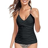 RELELCIGA Women’s Tankini Top V Neck Ruched Tummy Control Bathing Suit Top