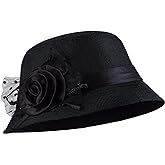 CROWN GUIDE 1920s Gatsby Church Cloche Derby Hats for Women Ladies Bow Bucket Wedding Bowler Hats Tea Party