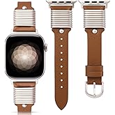 Wearlizer Leather Band Compatible with Apple Watch Bands Women 38/40/41/42/44/45/46/49mm, Slim Dressy Fancy Designer Strap with Metal Ring Loops for iWatch Series 11 10 9 8 7 6 5 4 3 SE/Ultra 3 2 1
