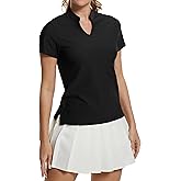 MathCat Women's Golf Shirts V-Neck Short Sleeve Collarless Quick Dry Tennis Running Tees Polo Casual Tops