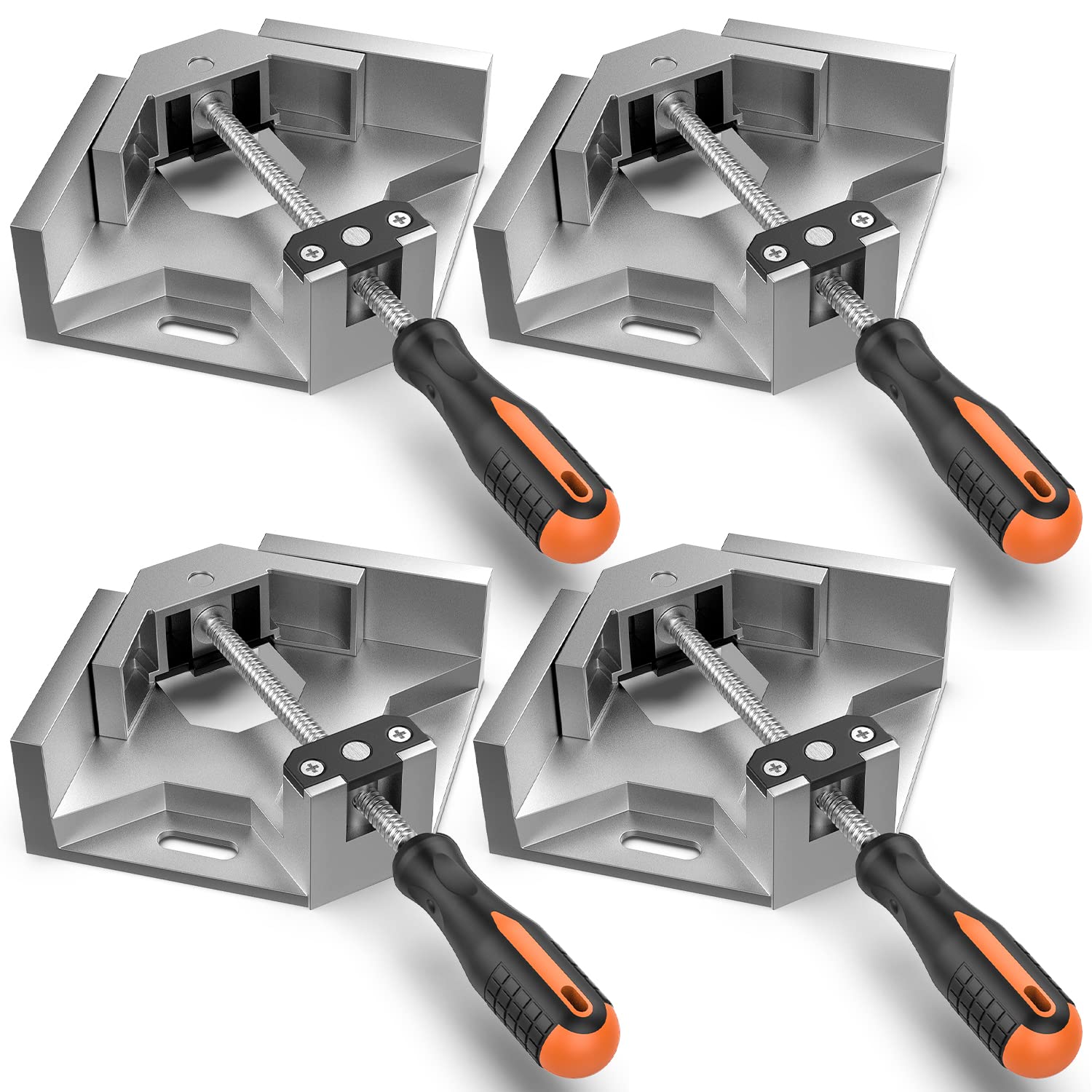 Right Angle Clamp, Housolution [4 PACK] Single Handle 90° Aluminum Alloy Corner Clamp, Clamps for Woodworking Adjustable Swing Jaw, Woodworking Tools Photo Frame Vise Holder, Gifts for Men Dad Image