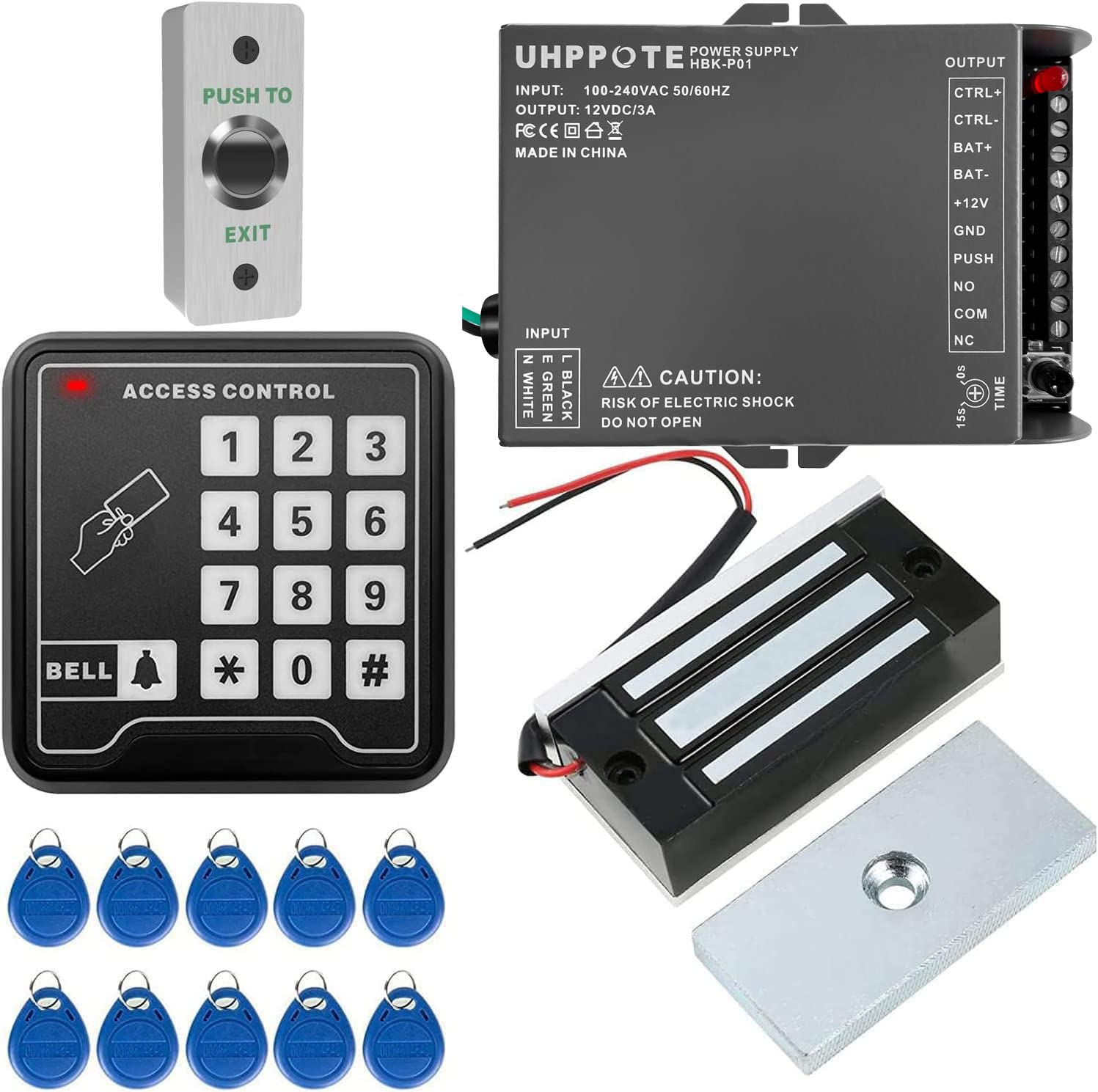 UHPPOTE Full Complete 125KHz EM-ID Card 1 Door Security Access Control Entry System Kit With Electric 120Lbs Magnetic Lock