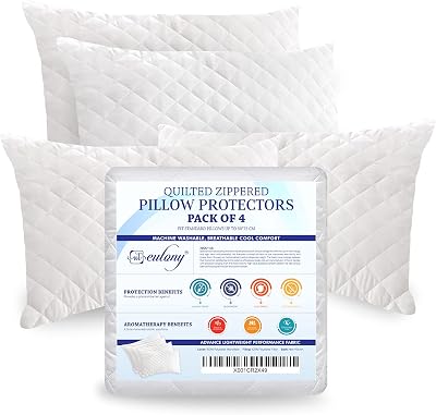 Eutony Quilted Zipped Pillow Protectors 4 Pack 50x75cm Hypoallergenic White