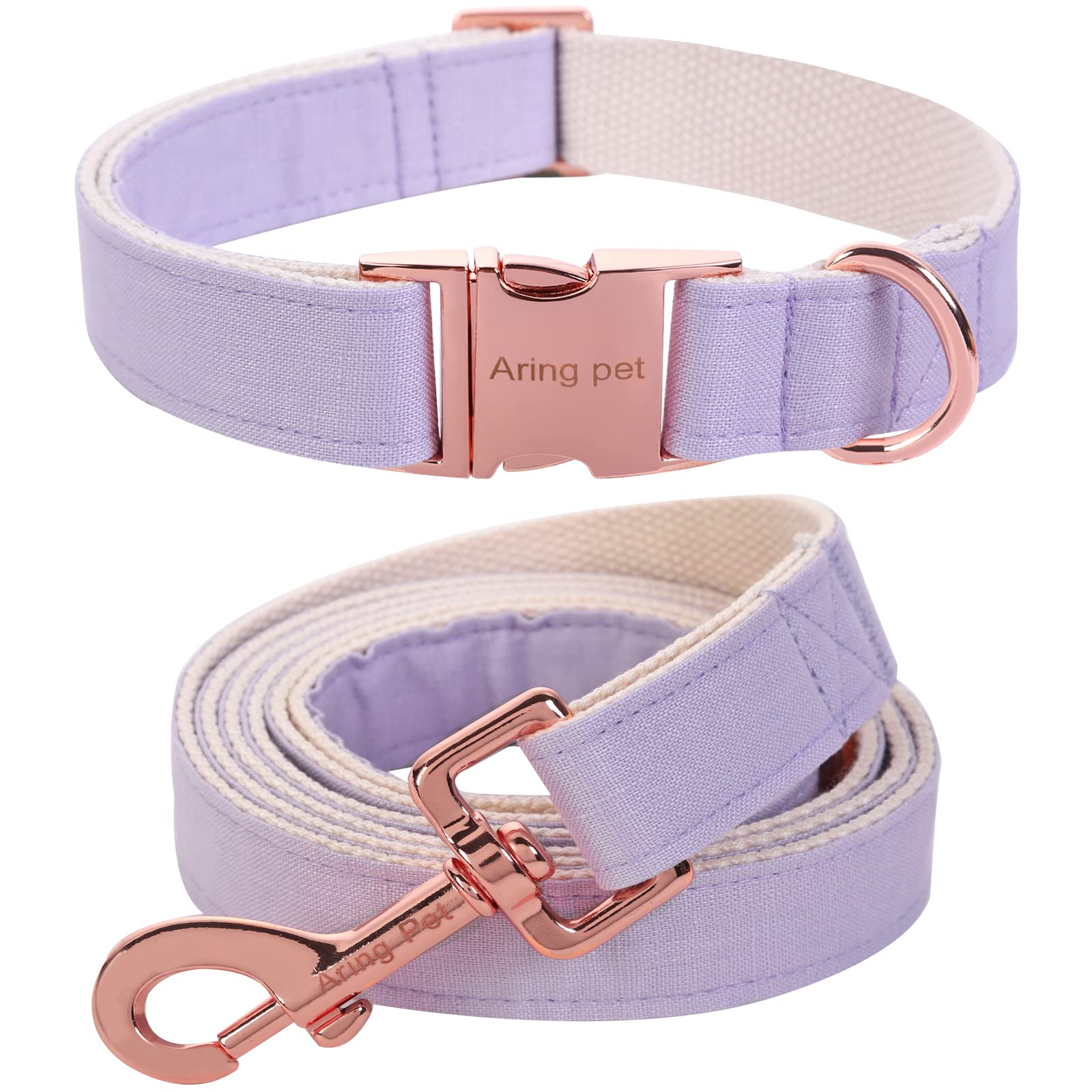ARING PET Dog Collar and Leash Set, Fancy Lavender Dog Collar Set, Adjustable Wedding Dog Leash and Collars with Metal Buckle for Small Medium Large Boy and Girl Dogs