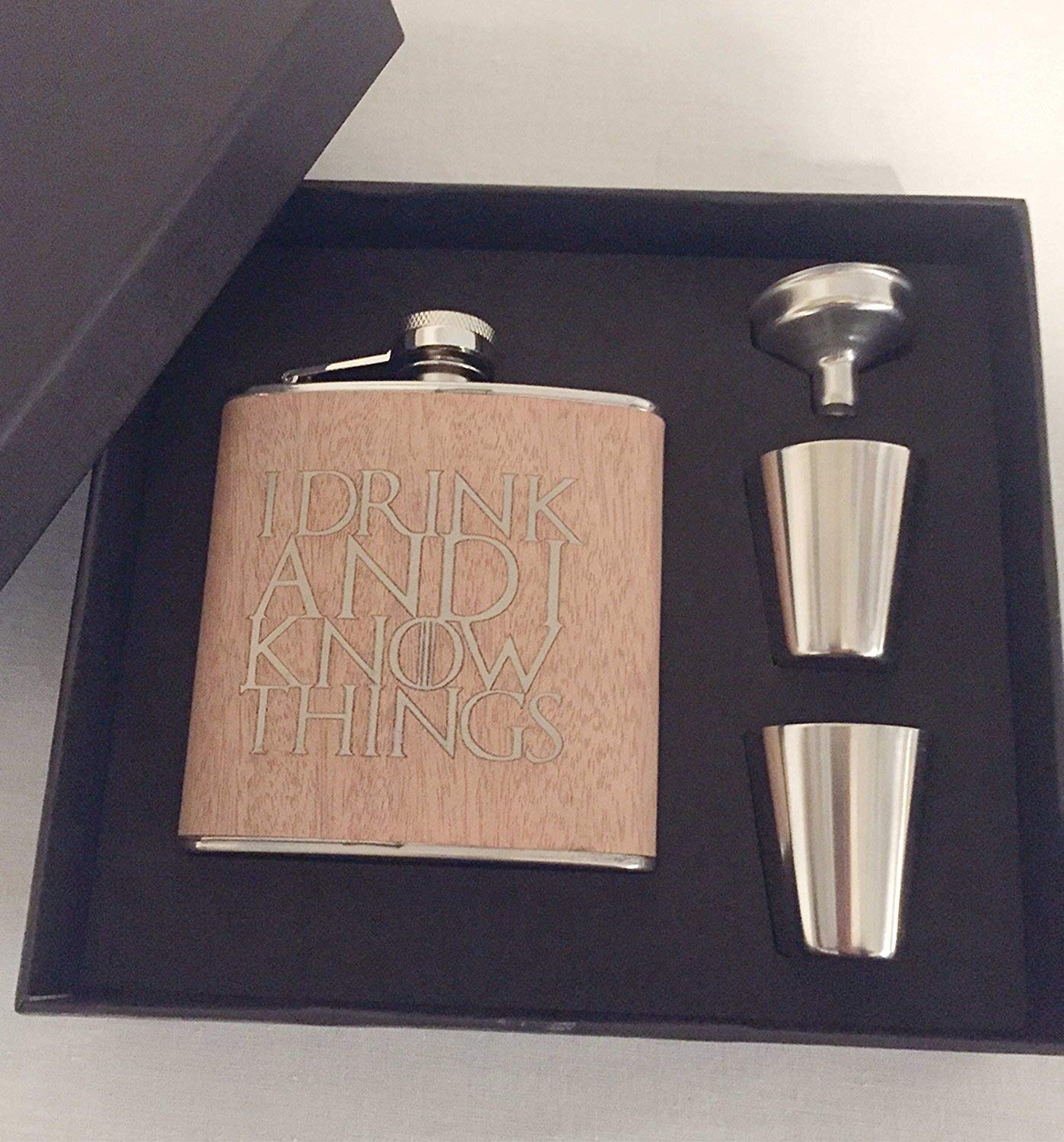 Game of Thrones Inspired "I Drink and I Know Things" Flask Set with Accessories