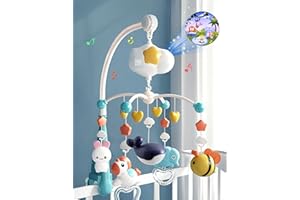 BSROLUNA Baby Crib Mobile with Music and Lights, Baby Mobile for Crib with Animals Projection, Hanging Rotating Animals Rattles, 19 Songs and lullabies, Cartoon Baby Crib Toys for Girls (Baby Blue)