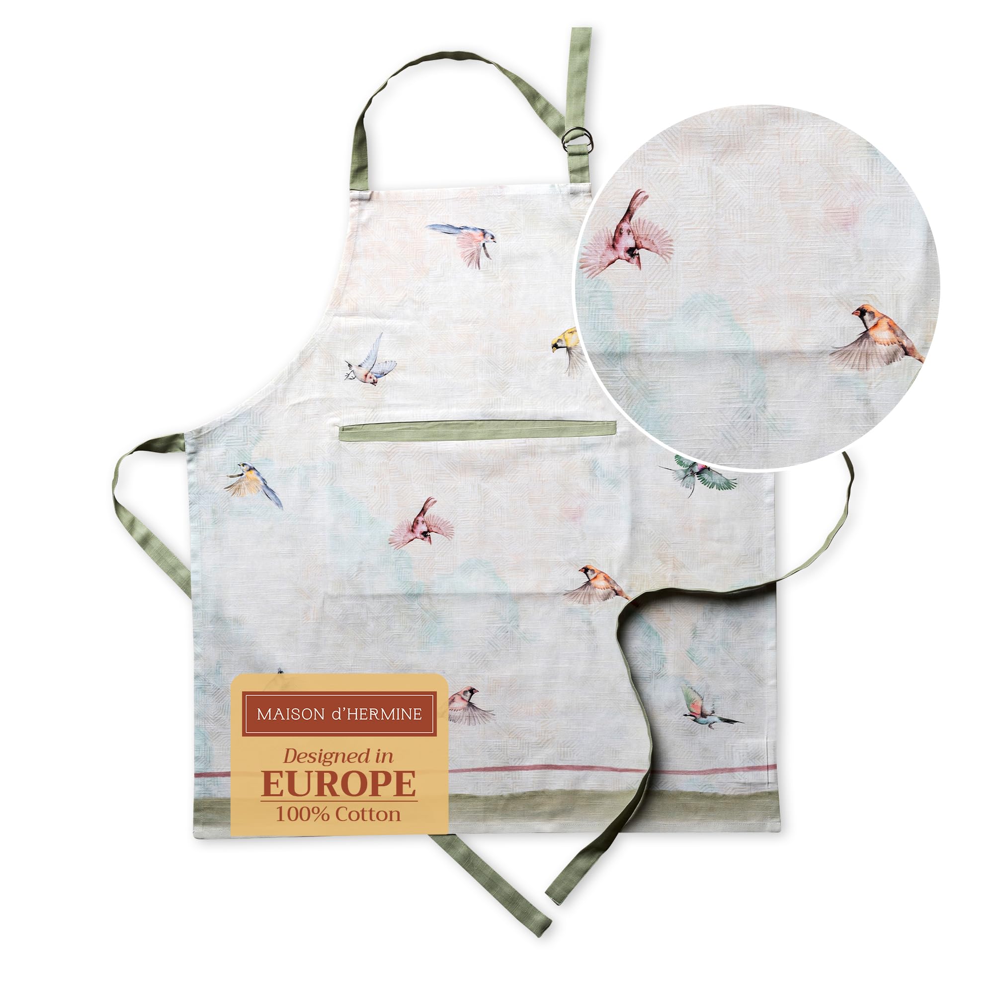 Maison d' Hermine 100% Cotton Apron for women with Pocket Kitchen Chef Spring/Summer Apron for Men Cooking Gardening Server Waitress Maid - (Flying Birds, 85 cm x 70 cm)