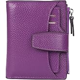 AINIMOER Women's RFID Blocking Leather Small Compact Bi-fold Zipper Pocket Wallet Card Case Purse with id Window