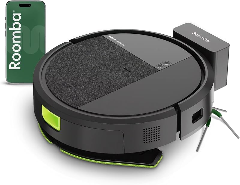Roomba 115 Combo - Robot Aspirateur Laveur 2en1 - Puissance d'Aspiration de 15KPa - Brosse latérale étendue - Lingette de Lavage déportée - Navigation LiDAR - Noir