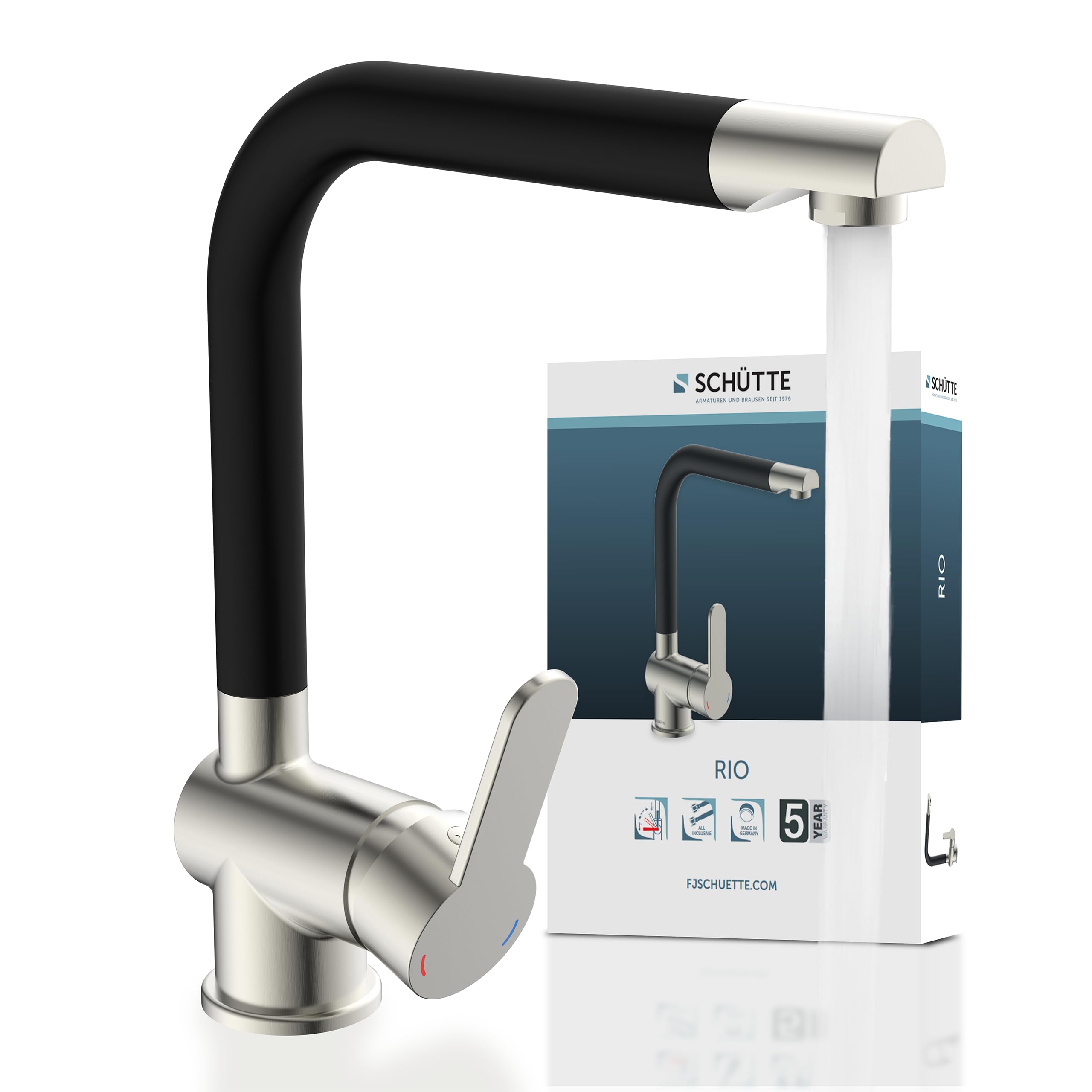 Schütte Rio 79866 Kitchen Sink Mixer Tap Stainless Steel Effect Matt Black