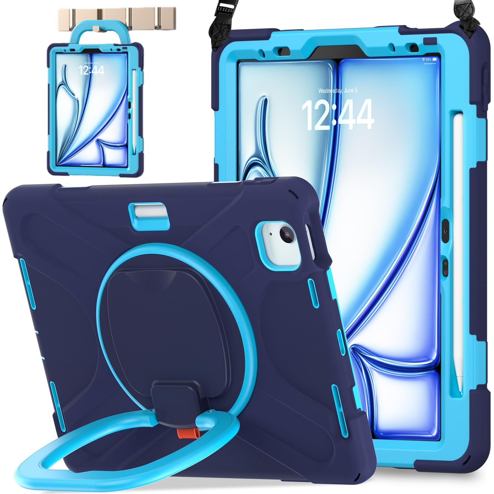 Photo 1 of BATYUE Case for iPad Air 11-inch M3 (2025) / M2 (2024), iPad Air 5th/4th 10.9 inch(2022/2020), iPad Pro 11" 4th/3rd/2nd/1st, Kids Cover with 360° Rotating Stand, Pencil Holder, Strap, NavyBlue